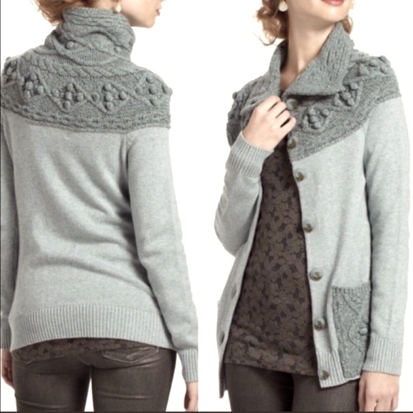 Anthro Sleeping on Snow Wool Blend Cable Knit Cowl Neck Cardigan Cardi Sweater - Picture 2 of 15